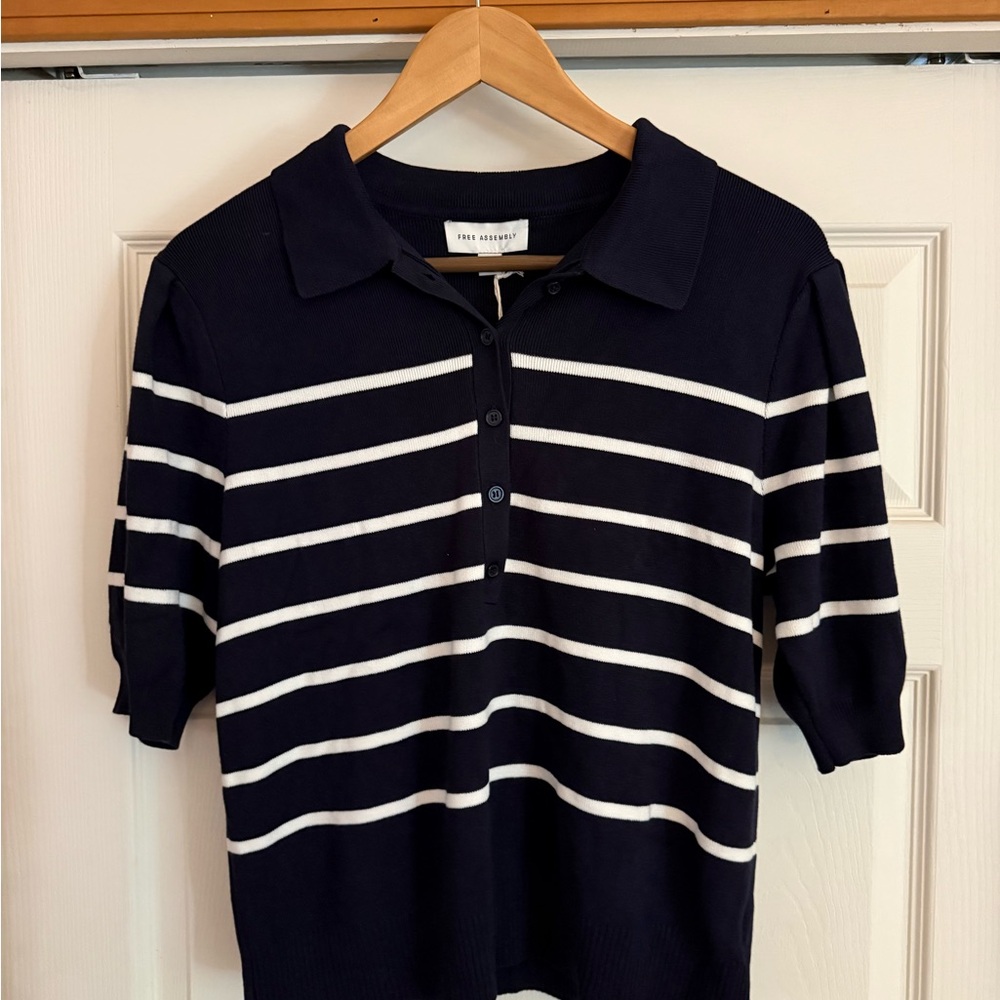 Free Assembly - Navy and White Striped Polo Shirt